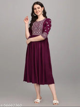 Embroidered rayon three-quarter sleeve jolly wine kurti, India origin